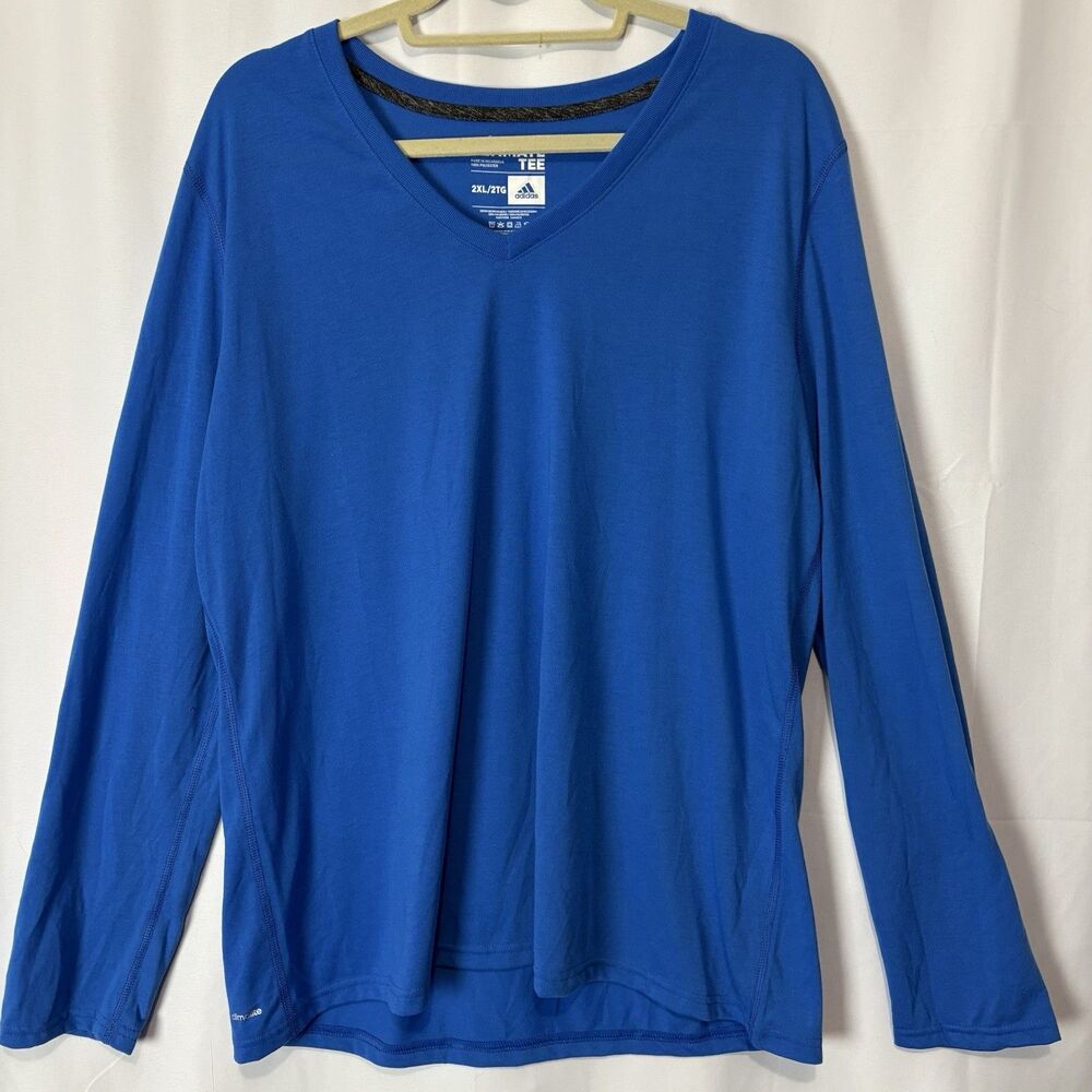 NWT Adidas Womens Ultimate Tee 2X Long Sleeve V-Neck L Blue Workout Climalite